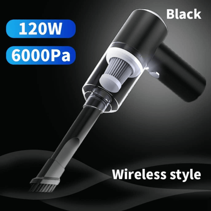 Aspirador inalámbrico para coche negro 120W 6000Pa con boquilla de cepillo y diseño sin cables
