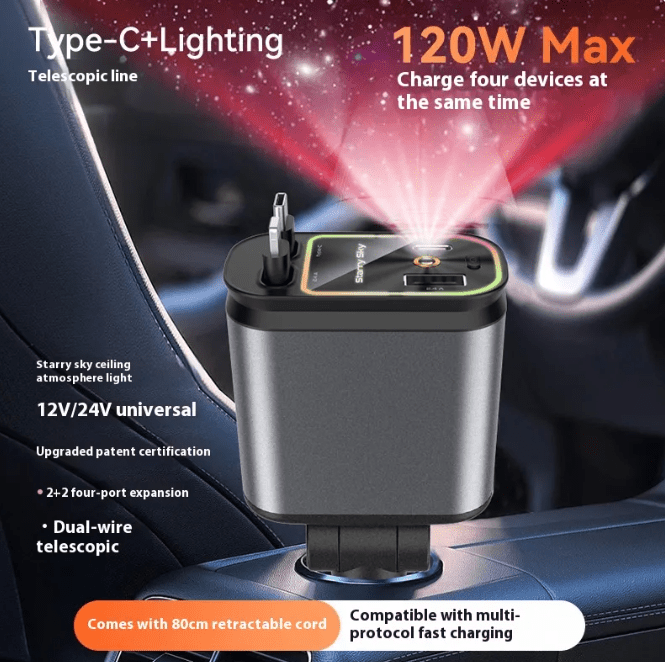 Cargador de coche portátil 4 en 1 120W CleanDriver con diseño cielo estrellado