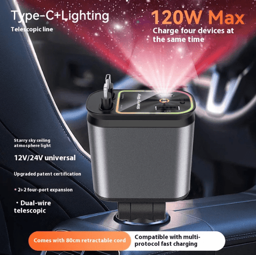 Cargador de coche portátil 4 en 1 120W CleanDriver con diseño cielo estrellado