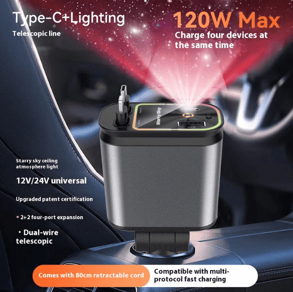 Cargador de coche portátil 4 en 1 120W CleanDriver con diseño cielo estrellado