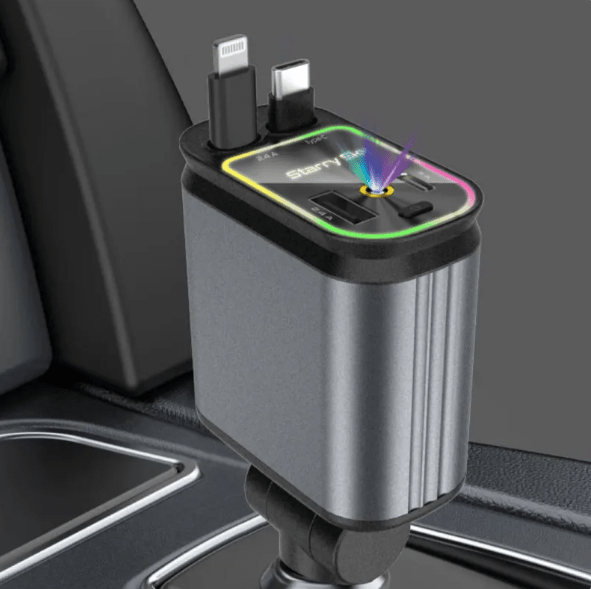 Cargador de coche portátil 4 en 1 120W, accesorio imprescindible para conductores