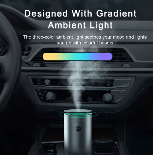 Humidificador ultrasónico para coche difundiendo vapor de agua en la cabina